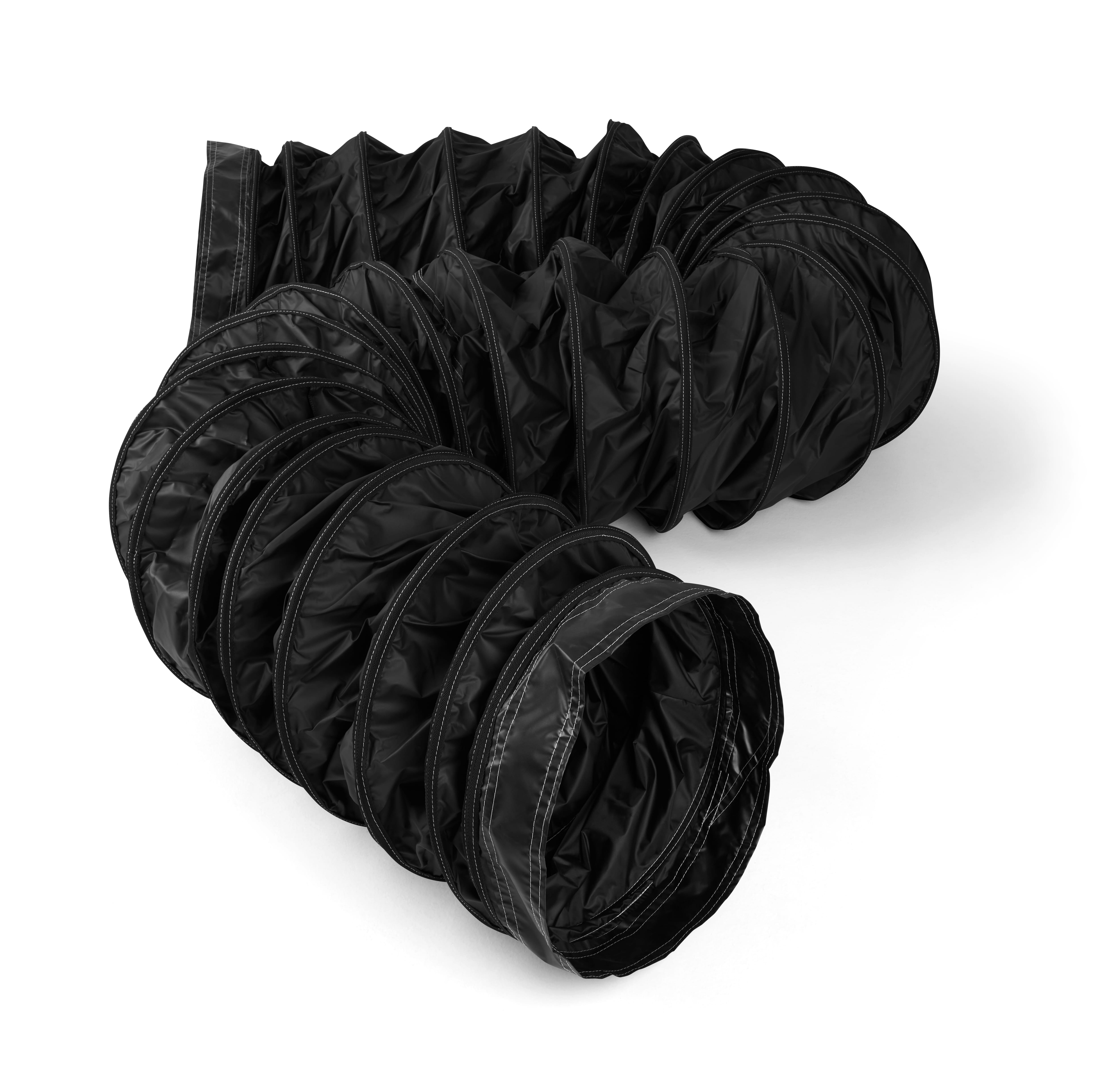 Warmluftschlauch aus schwer entflammbarem PVC-freiem Spezialgewebe - Länge 7,6m Farbe schwarz - Beständig von -45°C bis ca. +145°C