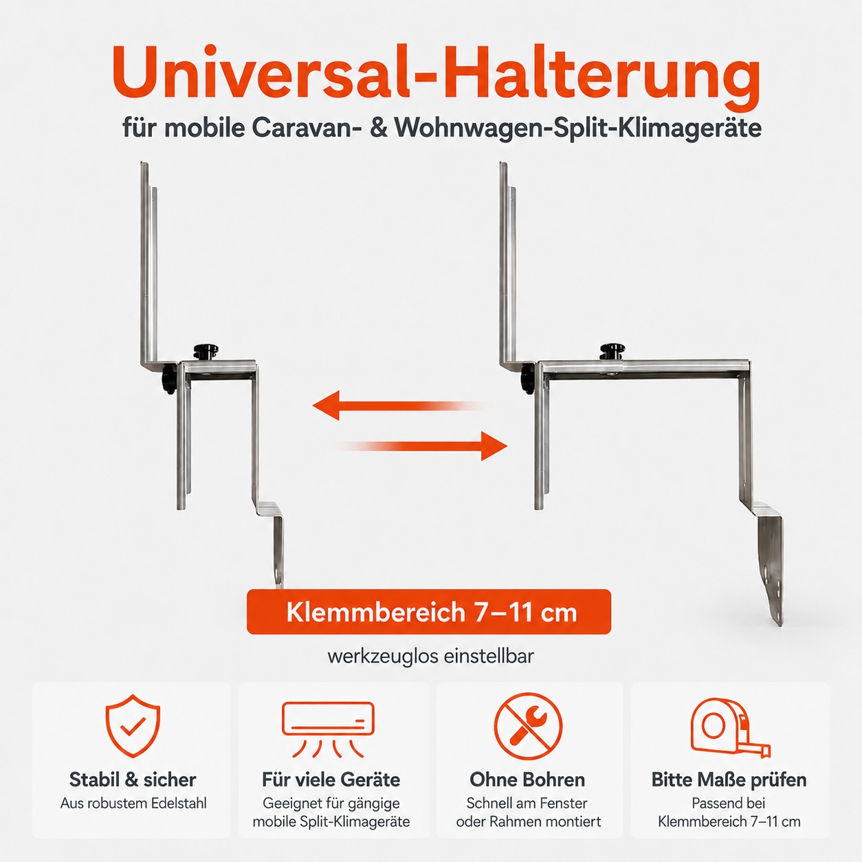 Verbreiterte Halterung Set (2 Stk.)  für Climia CMK 1500 - Klemmbereich 7cm - 11cm aus Edelstahl